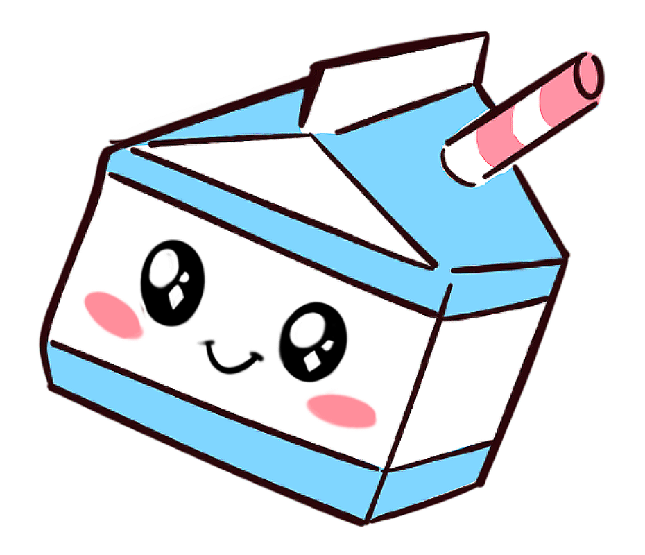 Cartoon milk carton with a happy face on a white background